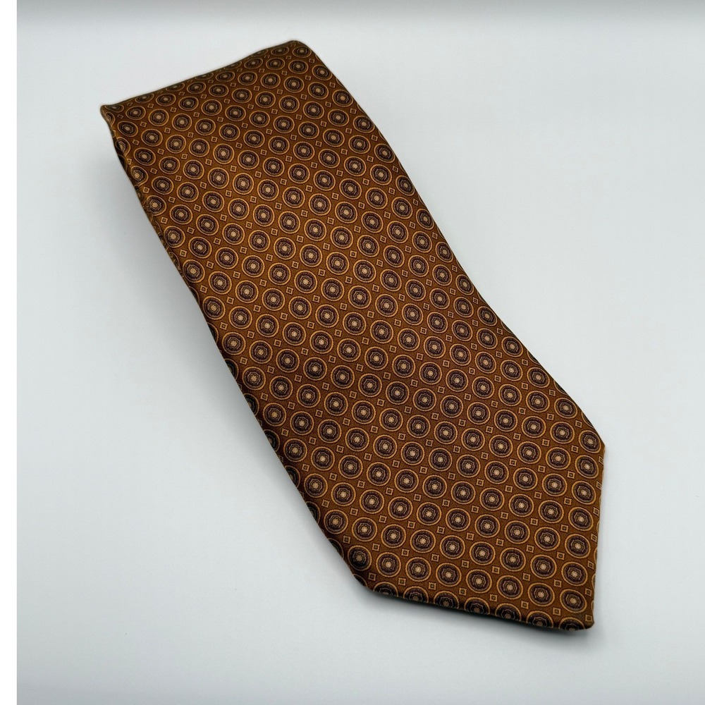 Stefano Ricci 100% Silk Tie Made in Italy Gold Brown Medallion Luxury Necktie